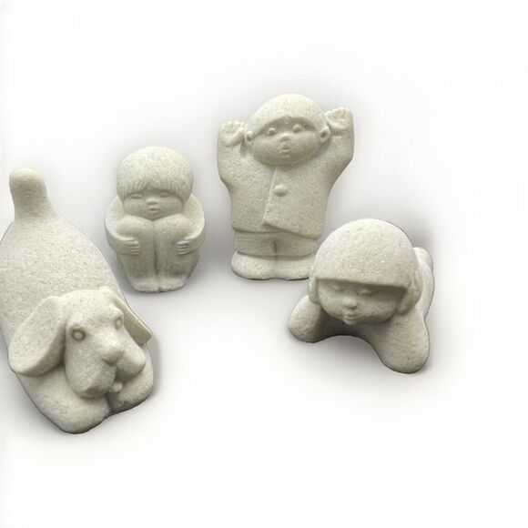 Marbell Stone Art Children Sculptures Belgium Carved MCM Figurine Minimalist 4pc - Picture 2 of 10